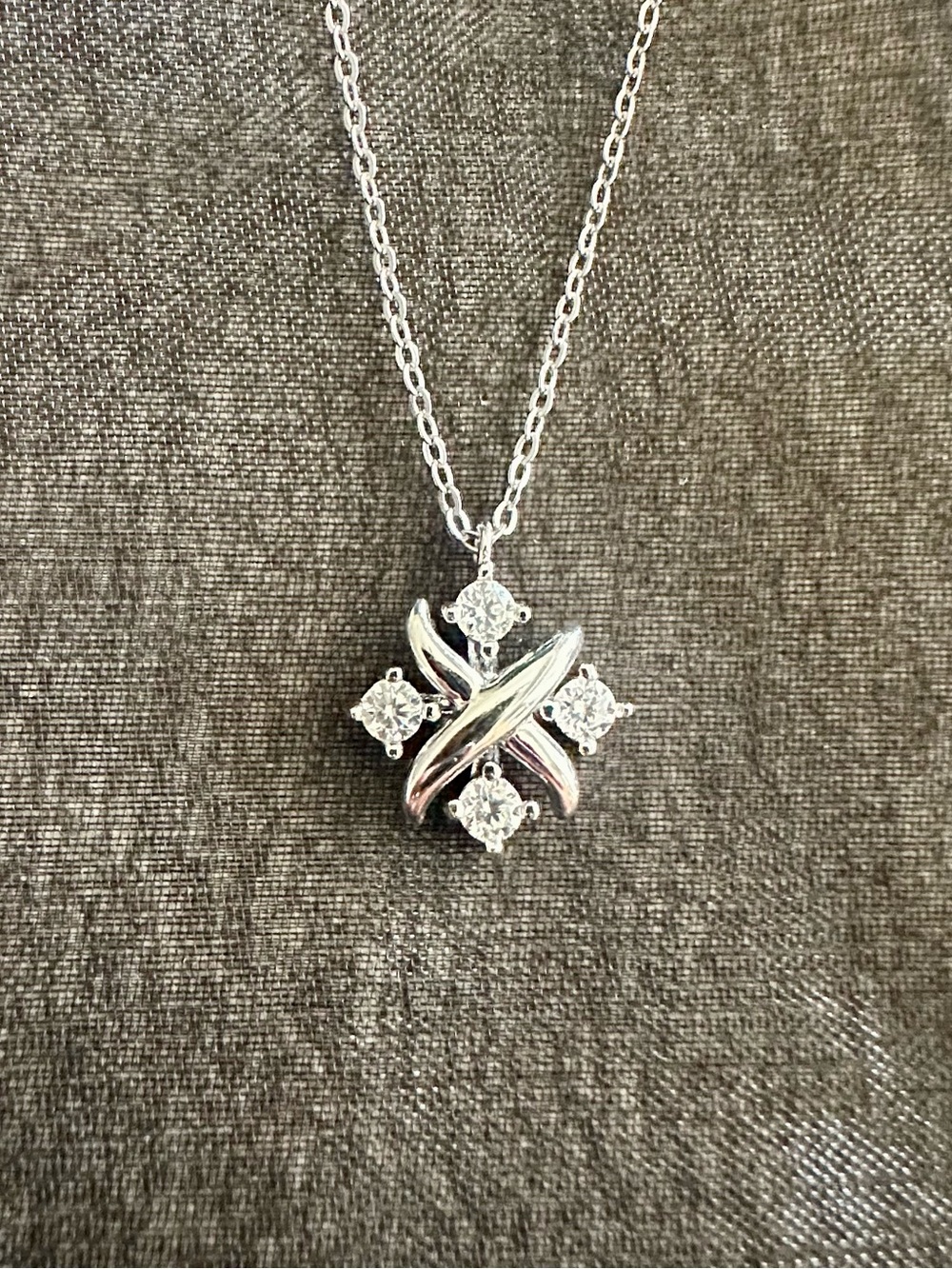 Sterling Silver Cross Cluster Necklace with CZ Stones